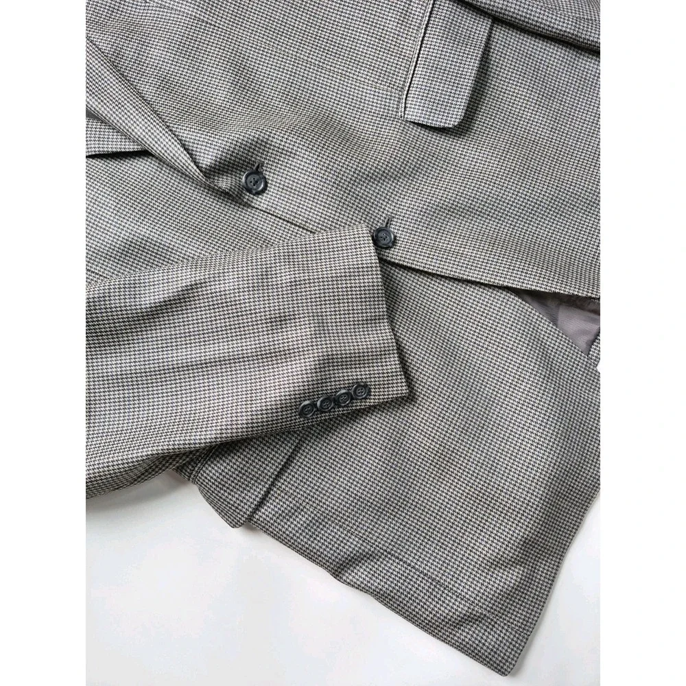 Jos A Bank Mens 42L Silk Wool Tailored Sport Coat Gray Blue Check Blazer